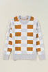 Relaxed Fit Geometric Checkered Crew Neck Pullover Sweater