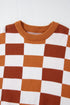 Relaxed Fit Geometric Checkered Crew Neck Pullover Sweater