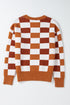 Relaxed Fit Geometric Checkered Crew Neck Pullover Sweater