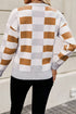 Relaxed Fit Geometric Checkered Crew Neck Pullover Sweater