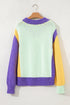 Relaxed Fit Geometric Panel V Neck Knit Sweater