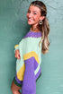 Relaxed Fit Geometric Panel V Neck Knit Sweater