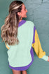 Relaxed Fit Geometric Panel V Neck Knit Sweater