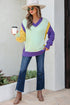 Relaxed Fit Geometric Panel V Neck Knit Sweater