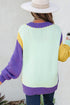 Relaxed Fit Geometric Panel V Neck Knit Sweater