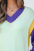 Relaxed Fit Geometric Panel V Neck Knit Sweater