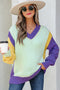 Relaxed Fit Geometric Panel V Neck Knit Sweater