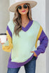 Relaxed Fit Geometric Panel V Neck Knit Sweater