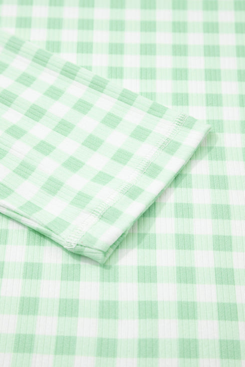 Relaxed Fit Gingham Long Sleeve And Shorts Lounge Set