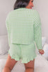 Relaxed Fit Gingham Long Sleeve And Shorts Lounge Set