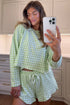 Relaxed Fit Gingham Long Sleeve And Shorts Lounge Set