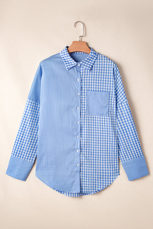 Relaxed Fit Gingham Pattern Button Down Shirt