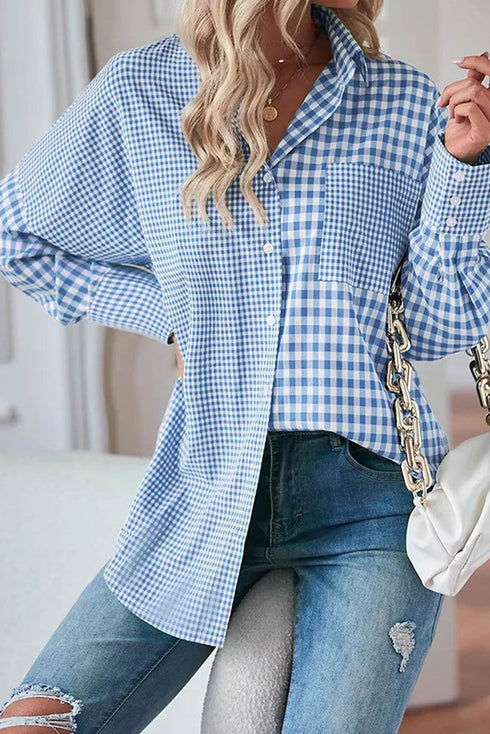 Relaxed Fit Gingham Pattern Button Down Shirt