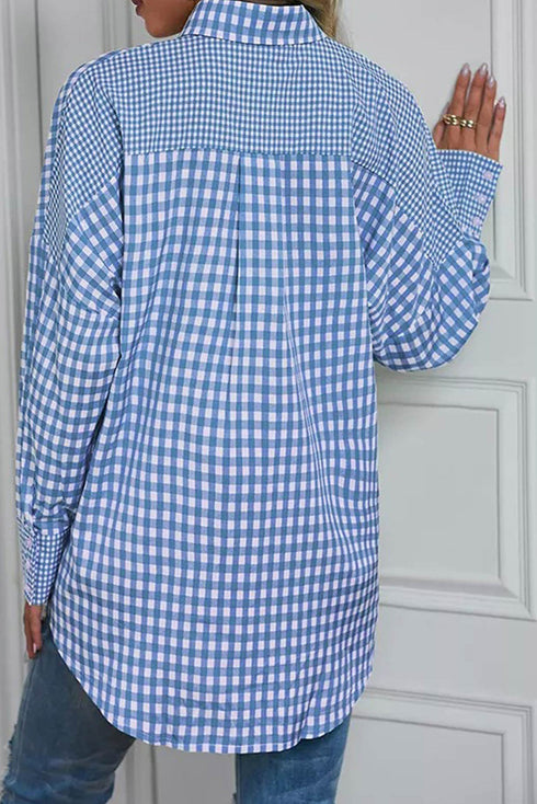Relaxed Fit Gingham Pattern Button Down Shirt