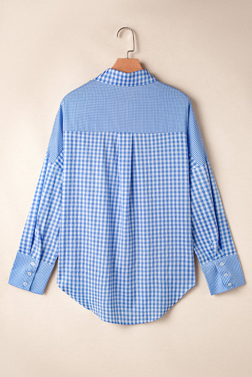 Relaxed Fit Gingham Pattern Button Down Shirt