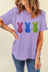 Relaxed Fit Glitter Bunny Graphic Short Sleeve Shirt