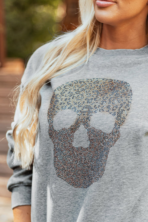 Relaxed Fit Graphic Skull Print Pullover Sweatshirt