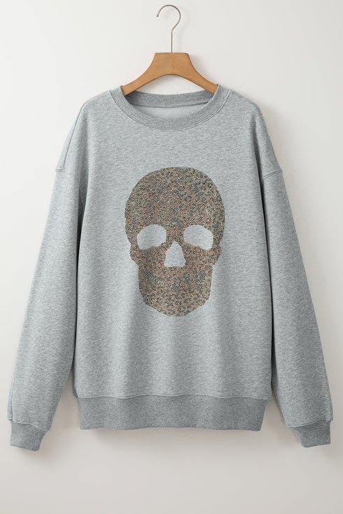 Relaxed Fit Graphic Skull Print Pullover Sweatshirt