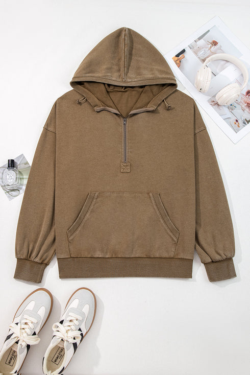 Relaxed Fit Half Zip Kangaroo Pocket Pullover