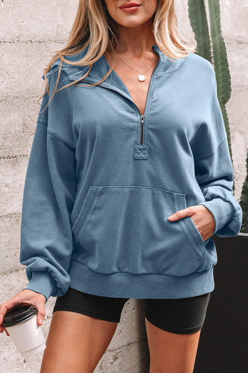 Relaxed Fit Half Zip Kangaroo Pocket Pullover