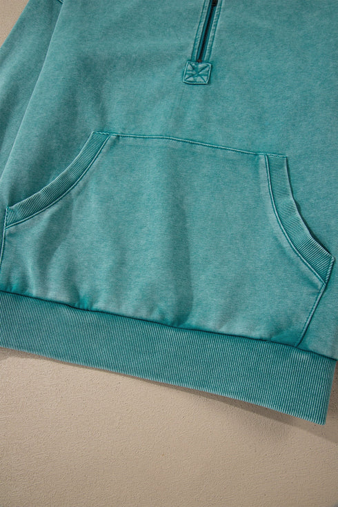 Relaxed Fit Half Zip Kangaroo Pocket Pullover