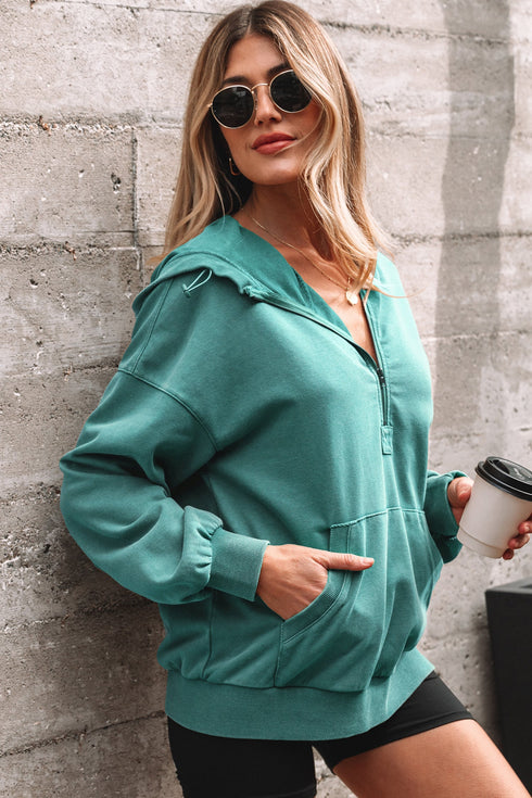 Relaxed Fit Half Zip Kangaroo Pocket Pullover