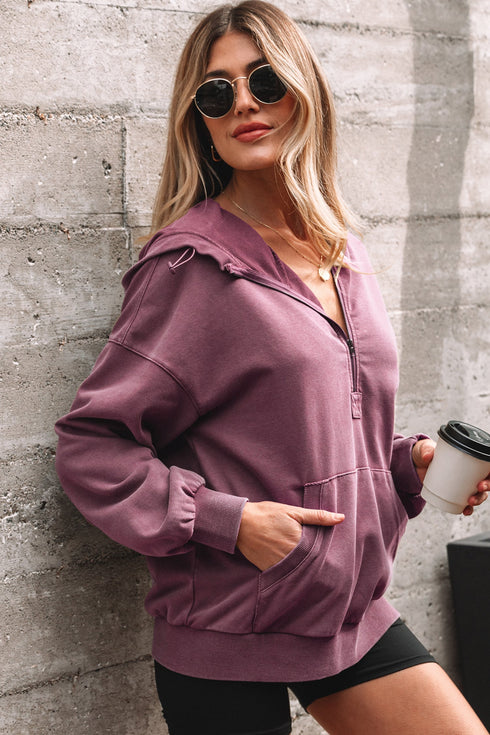 Relaxed Fit Half Zip Kangaroo Pocket Pullover