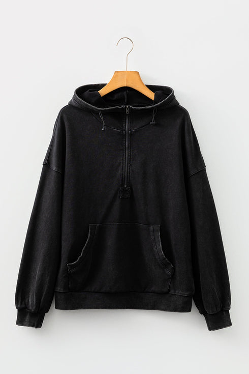 Relaxed Fit Half Zip Kangaroo Pocket Pullover