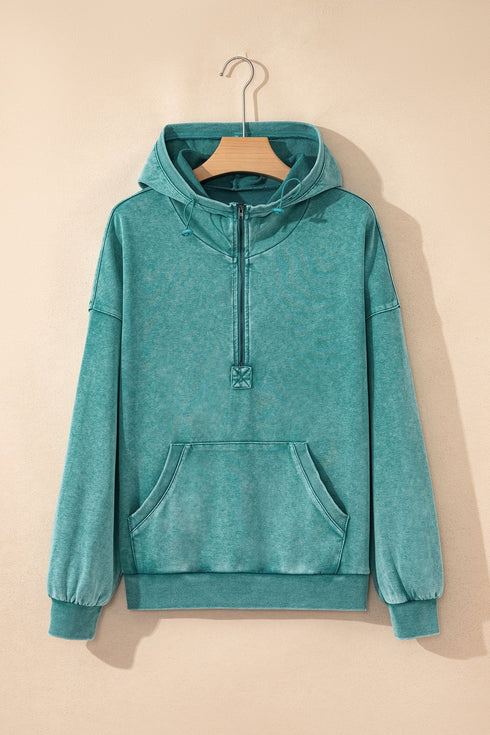 Relaxed Fit Half Zip Kangaroo Pocket Pullover