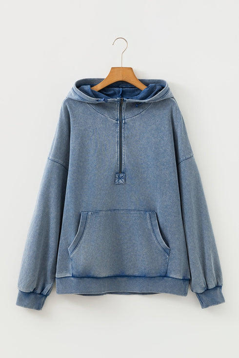 Relaxed Fit Half Zip Kangaroo Pocket Pullover
