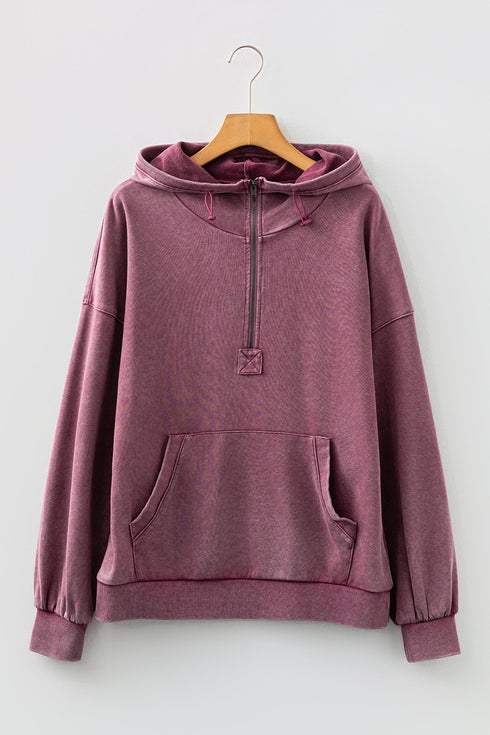 Relaxed Fit Half Zip Kangaroo Pocket Pullover