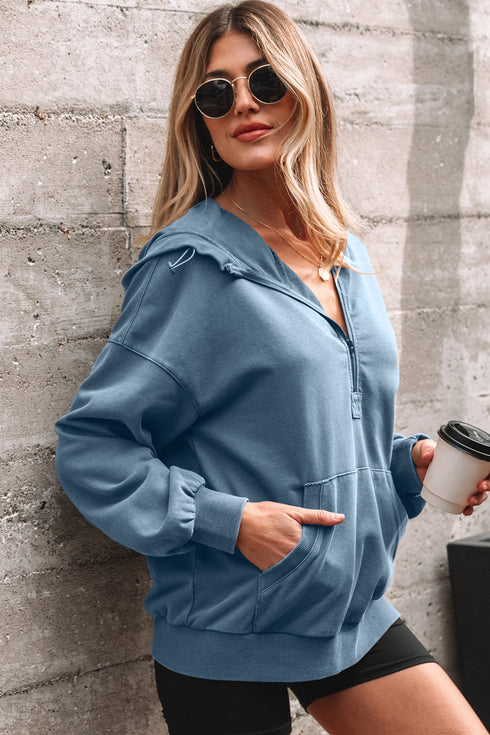 Relaxed Fit Half Zip Kangaroo Pocket Pullover