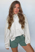 Relaxed Fit Half Zip Stand Collar Long Sleeve Top
