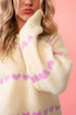 Relaxed Fit Heart Pattern Crew Neck Sweater