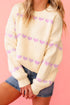 Relaxed Fit Heart Pattern Crew Neck Sweater