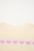 Relaxed Fit Heart Pattern Crew Neck Sweater