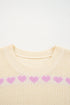 Relaxed Fit Heart Pattern Crew Neck Sweater