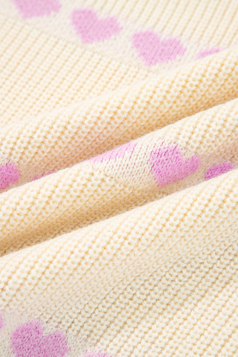 Relaxed Fit Heart Pattern Crew Neck Sweater