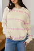 Relaxed Fit Heart Pattern Crew Neck Sweater