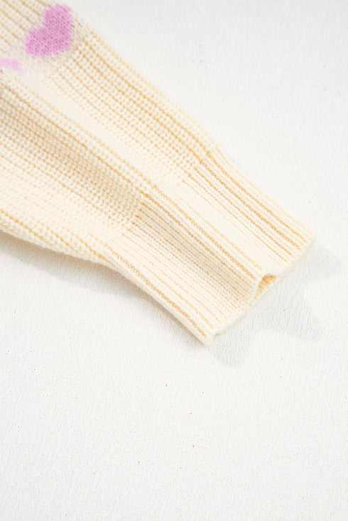 Relaxed Fit Heart Pattern Crew Neck Sweater