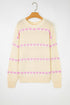 Relaxed Fit Heart Pattern Crew Neck Sweater