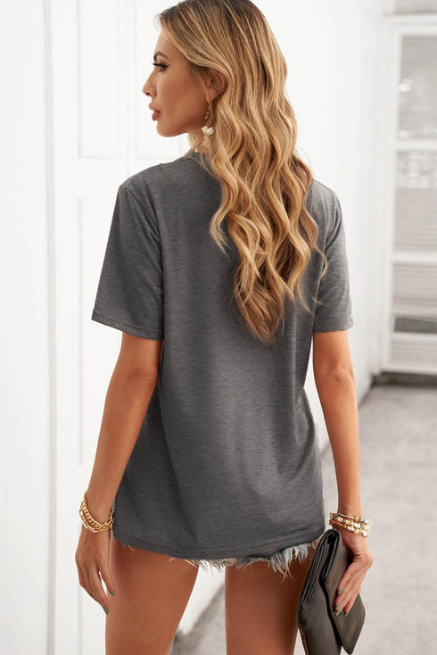 Relaxed Fit Heart Print Graphic Cotton Blend Tee