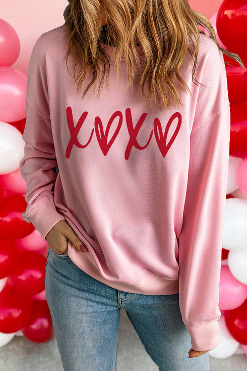 Relaxed Fit Heart Script Graphic Crew Neck Sweatshirt