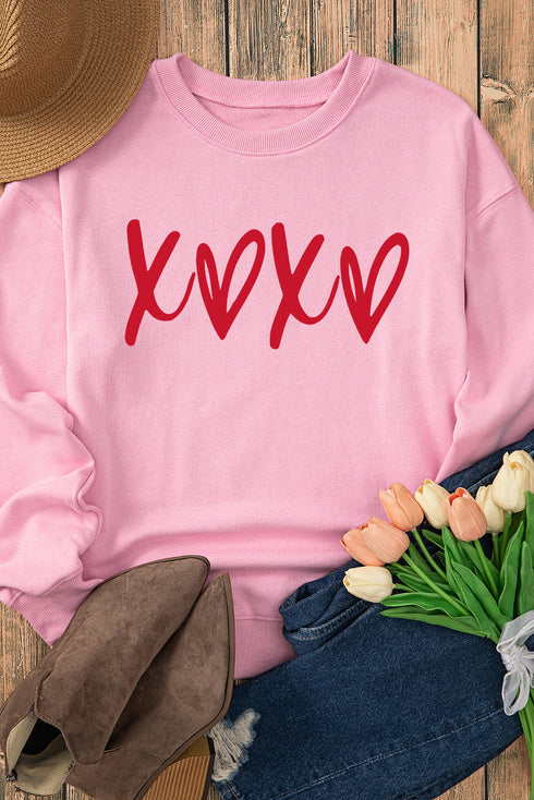 Relaxed Fit Heart Script Graphic Crew Neck Sweatshirt