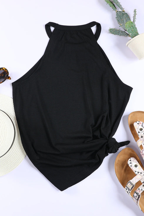 Relaxed Fit High Neck Jersey Halter Tank Top
