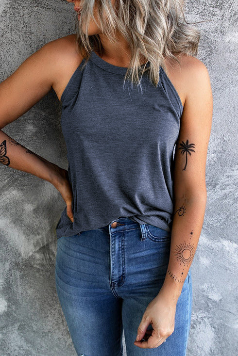 Relaxed Fit High Neck Jersey Halter Tank Top