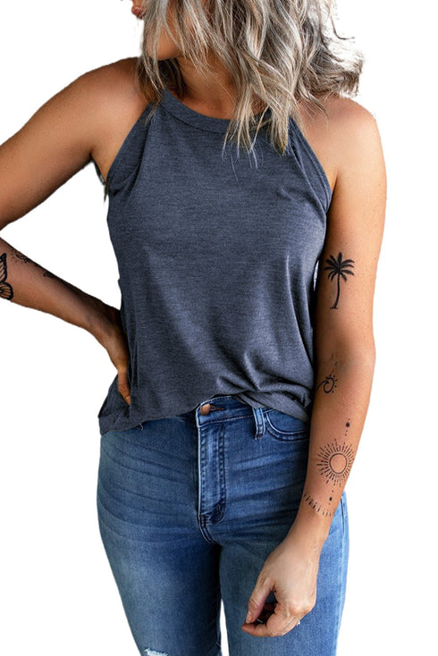 Relaxed Fit High Neck Jersey Halter Tank Top