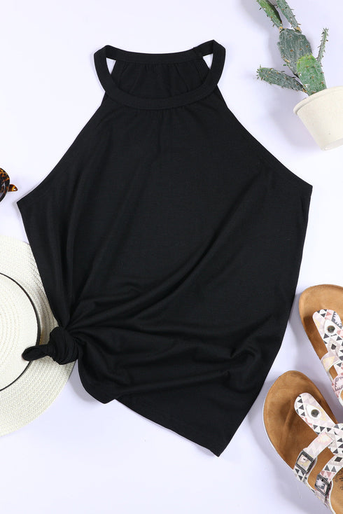 Relaxed Fit High Neck Jersey Halter Tank Top