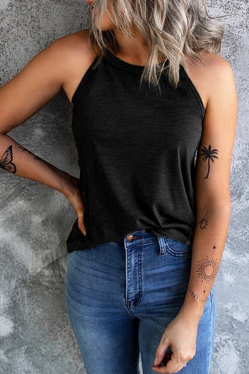 Relaxed Fit High Neck Jersey Halter Tank Top