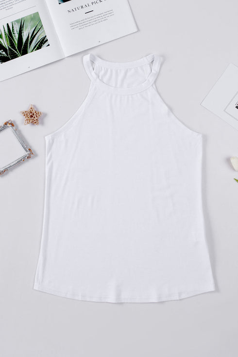Relaxed Fit High Neck Jersey Halter Tank Top